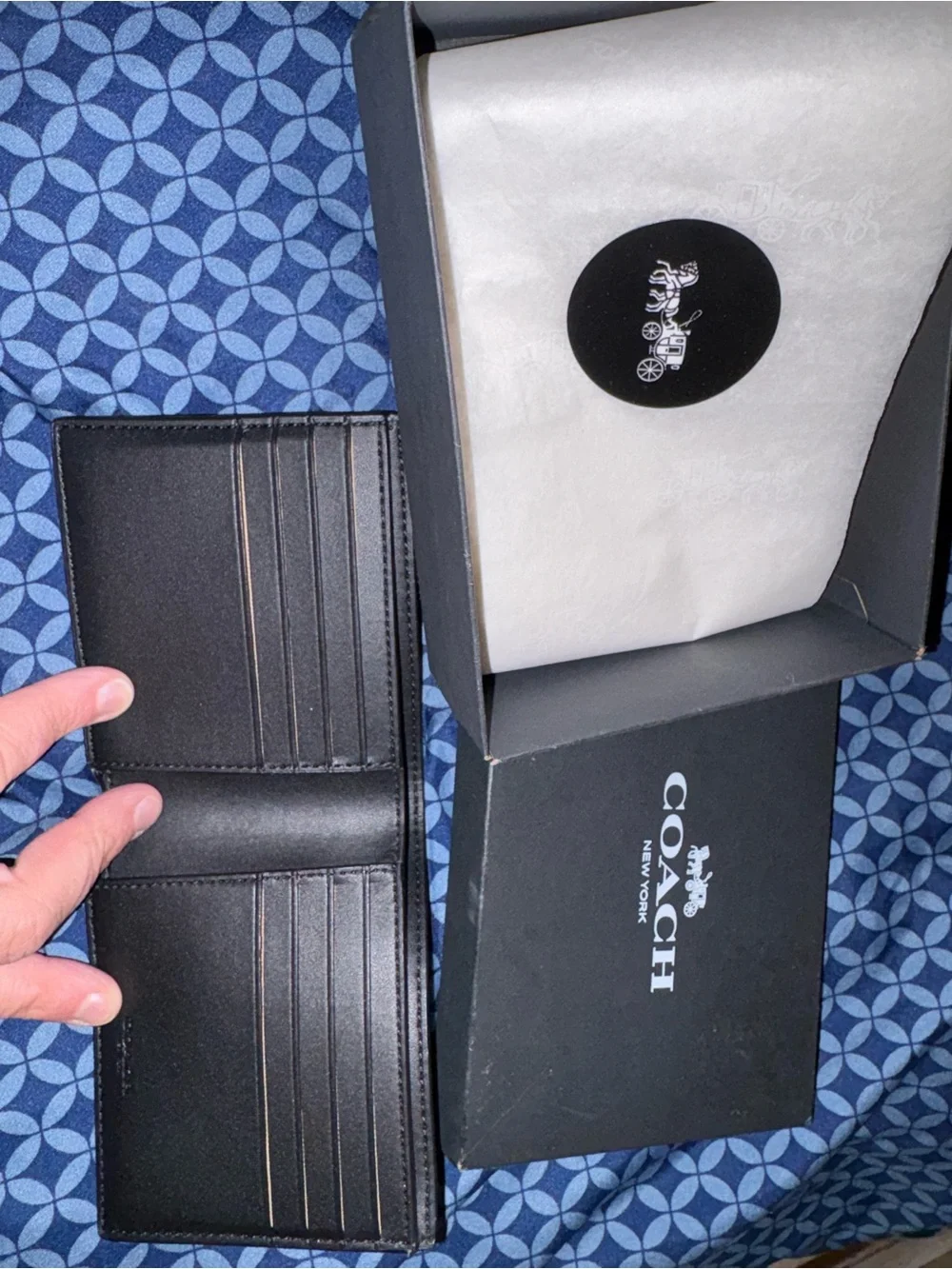 Coach Black Leather Bi-Fold Card Wallet with Branded Box